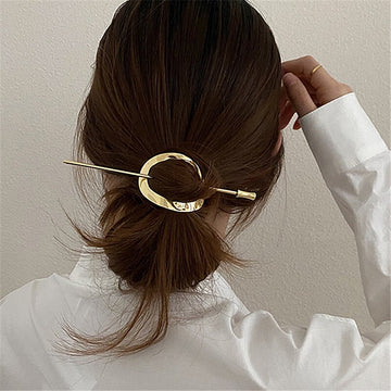 AOMU  Korean Retro Geometric Round Metal Hairpin Simple Temperament Daily Arc Tweezers Hair Sticks for Women OL Style Party daiiibabyyy